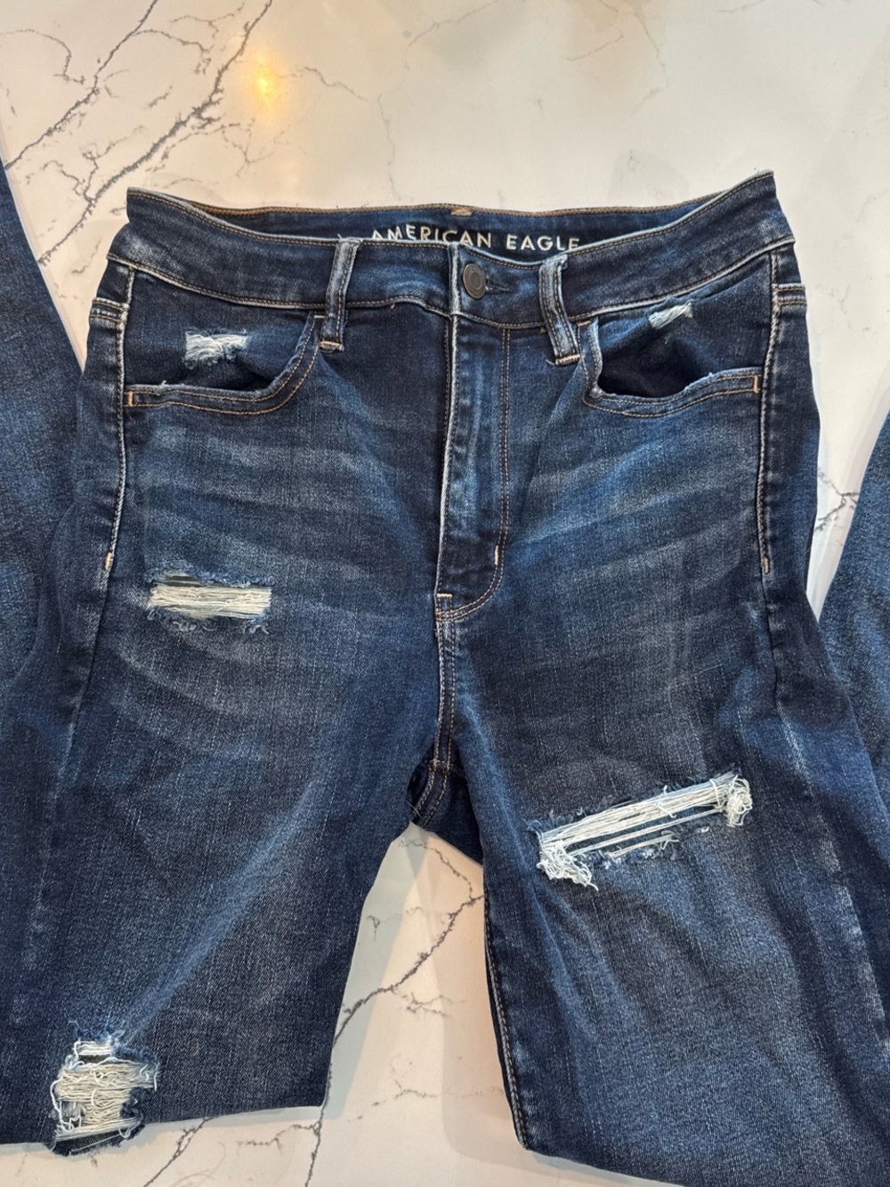 American Eagle Outfitters Dark Blue Distressed Skinny Jeans